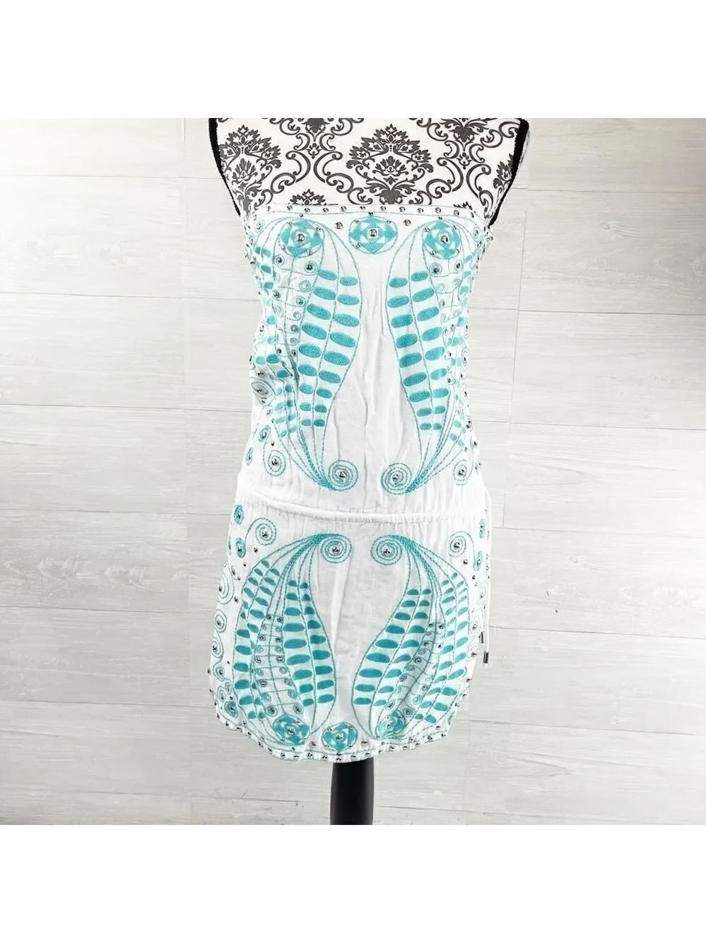 Melissa Odabash Beaded Embroidered Tie Waist Strapless Swimsuit Cover